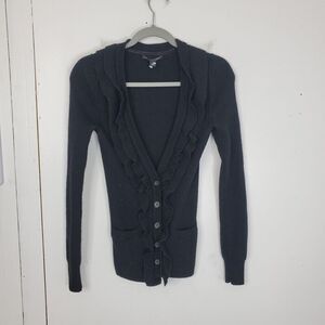 Banana Republic Merino Wool Cardigan Sweater Ruffles Feminine Preppy Womens S